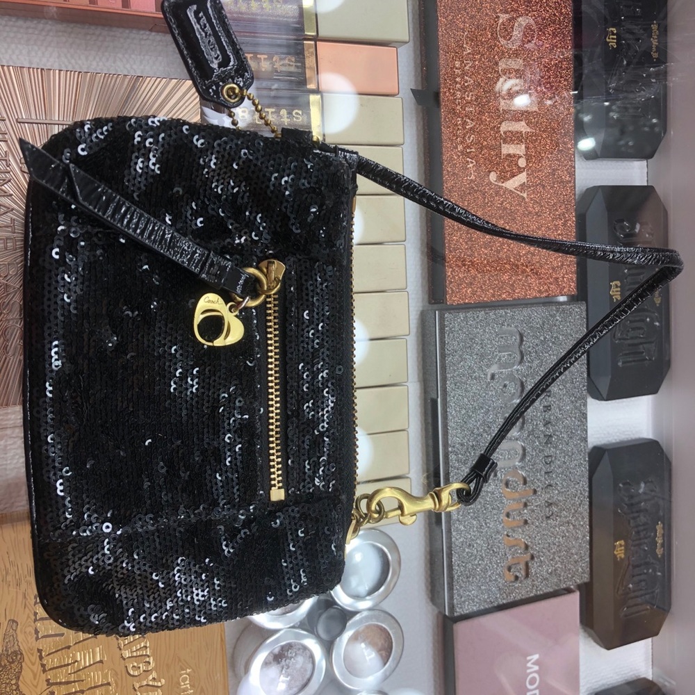 Black Sequin Coach Wristlet Sparkle